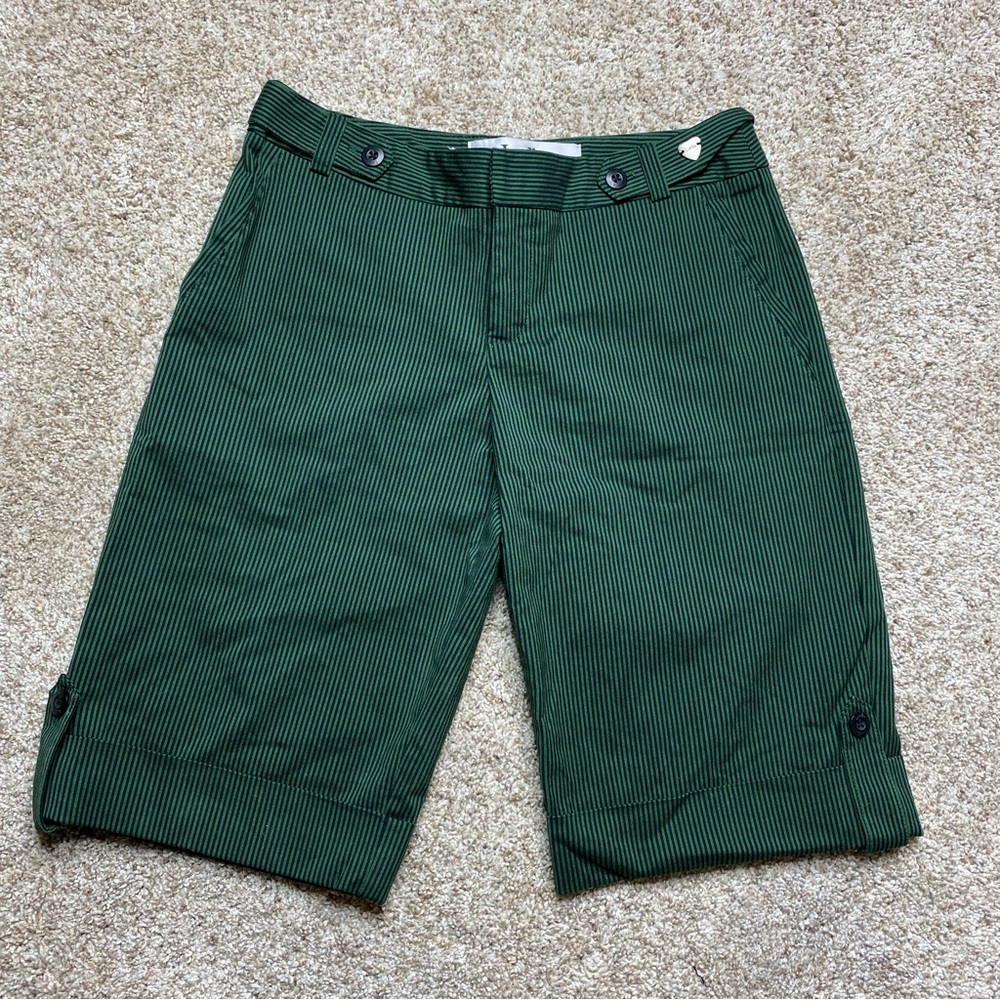 Green Pinstripe Bermuda Shorts